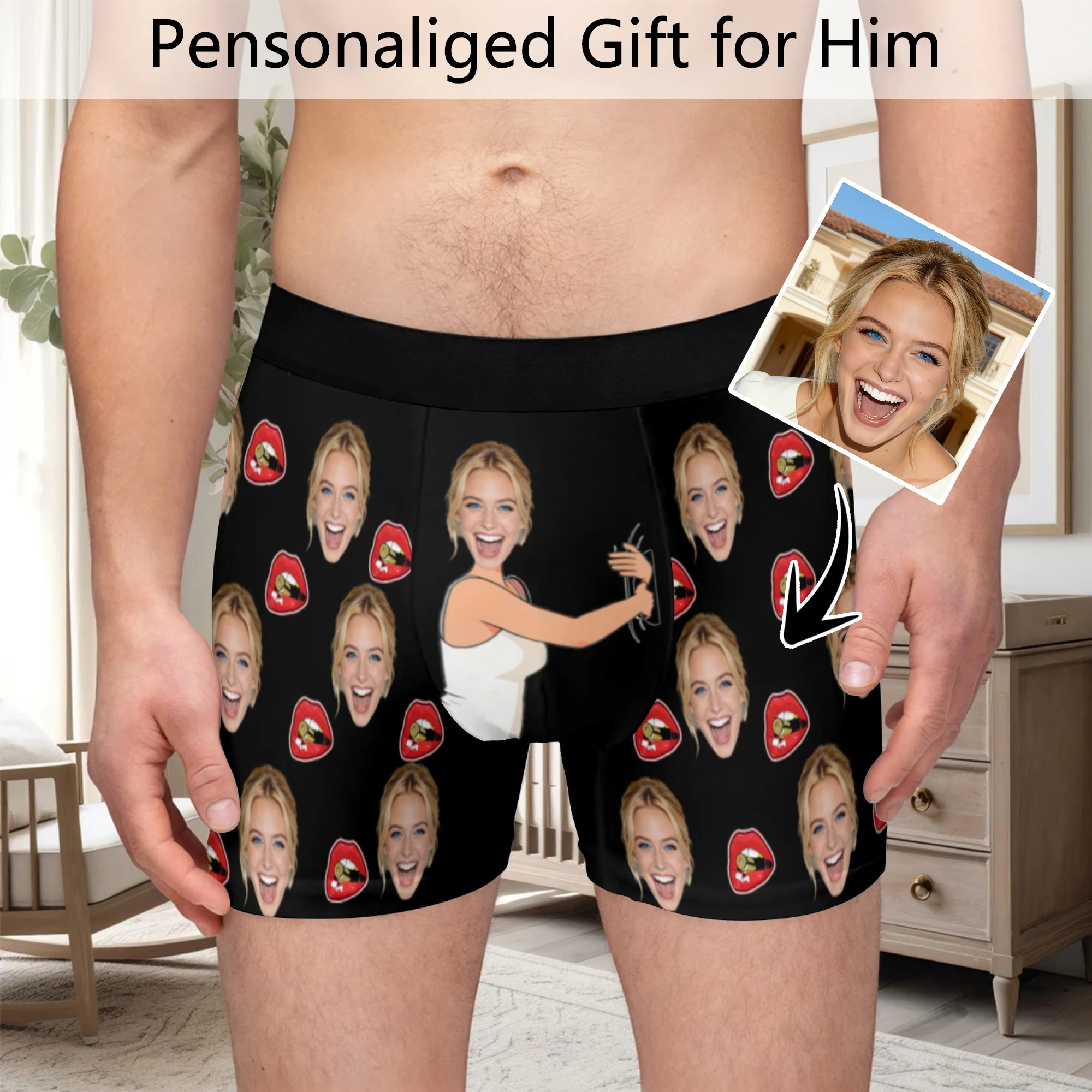 Customized personalized facial photos men's long underwear Valentine's Day gift underwear breathable and comfortable