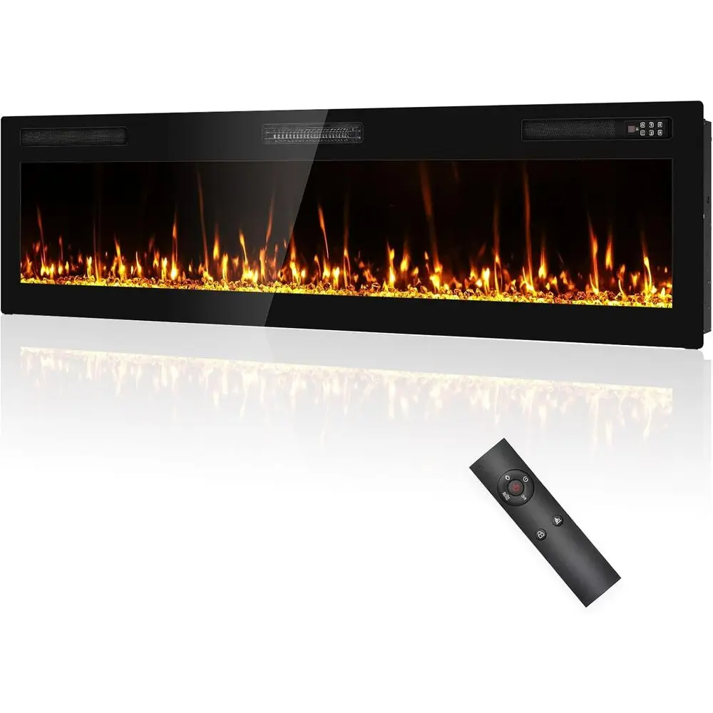 

72 Upgraded Ultra Slim Electric Fireplace Insert, Wall-Mounted with Remote & Touch Controls, 1500W Heater, Timer Featured