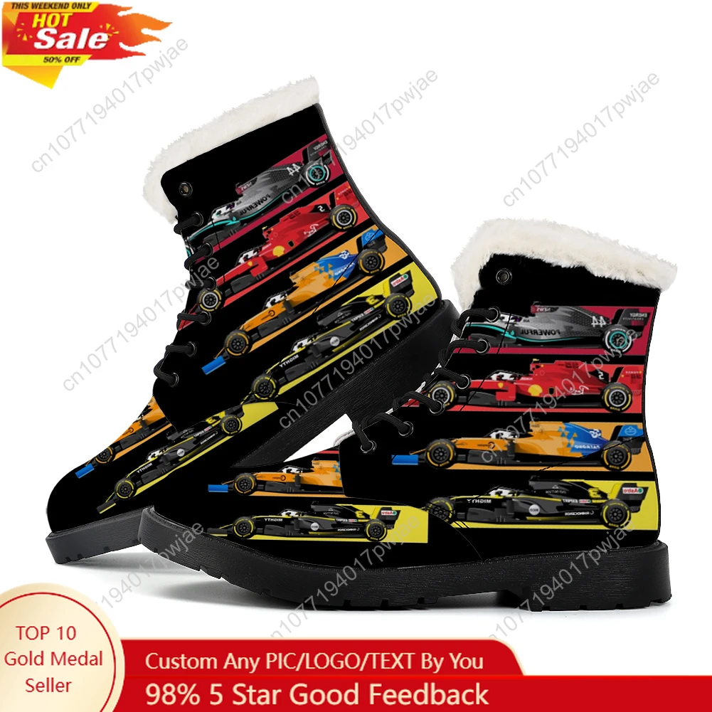

One Racer Lando Norris Racing pattern Plush Keep Warm Boots Mens Womens Winter Outdoor Hiking snow boots Customize Boots