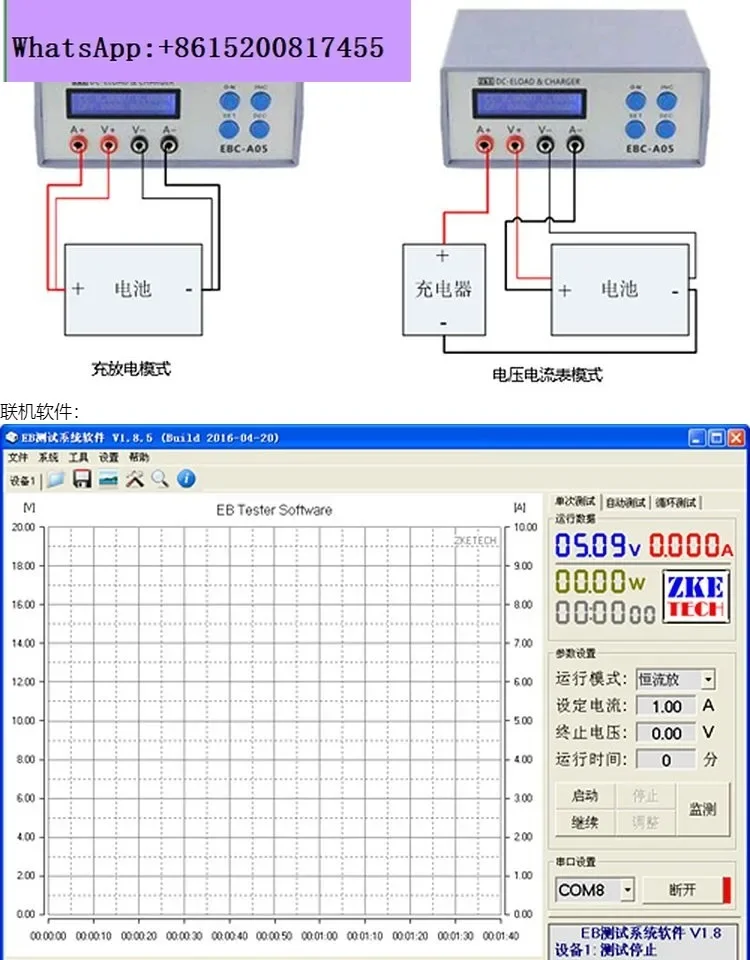 EBC-A05 + test pojemności baterii, test głowicy mobilnej/ładowania, obciążenie elektroniczne