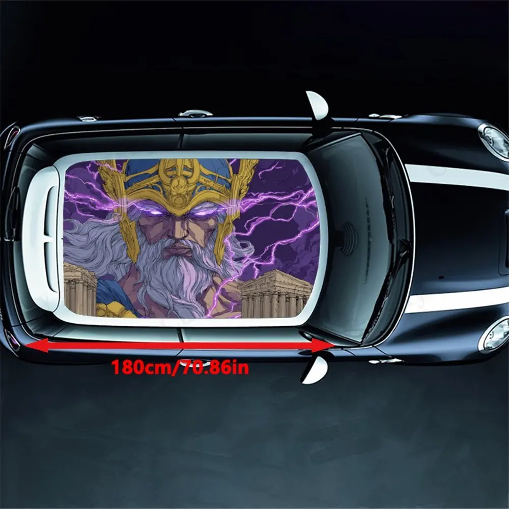 ملصق سقف السيارة PVC بطباعة Thunder Lord، ملصق فينيل للسيارة ذاتي اللصق مقاوم للماء، ملصقات حماية لتزيين السيارة، سهل التركيب