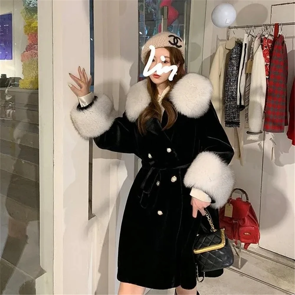 Women'S Loose Thick Mink Grass , Hooded Fox Fur Coat, Versatile, Korean Version, New, Winter, 2024