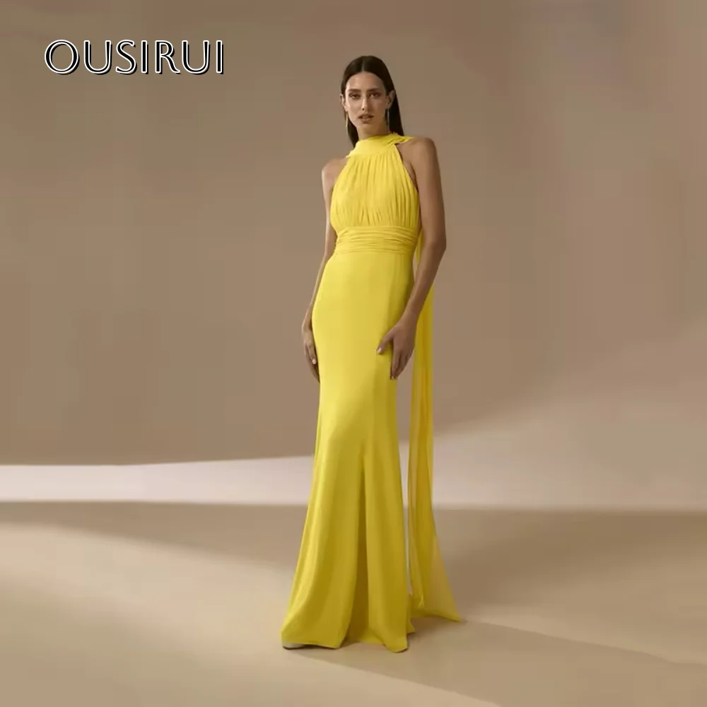 

Mermaid Chiffon Halter Prom Gowns Backless Sash Sleeveless Floor Length Party Dresses Customized платье на выпускной