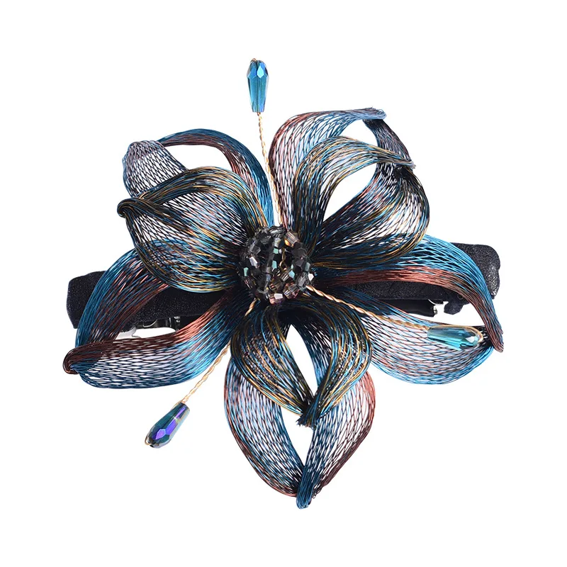 Retro Handmade Woven Copper Wire Flower Hairpin Hair Accessories for Women Elegant Spring Clip Bride Headwear Girl Tiaras Gift
