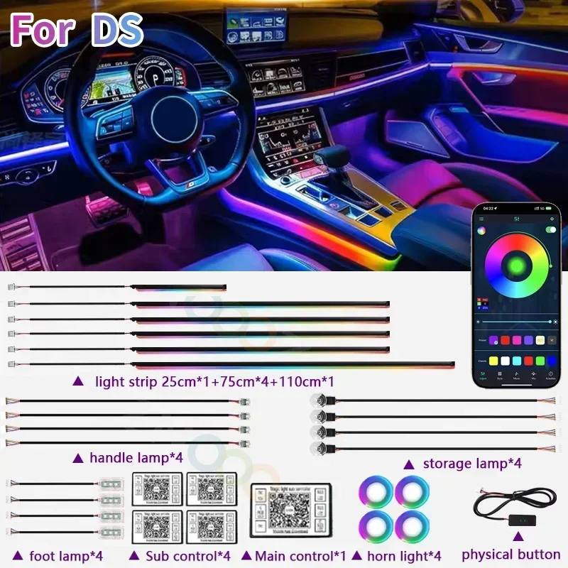 

RGB 22 в 1 Автомобильный внутренний Акриловый автомобильный окружающий свет для фотовспышки DS3 DS4 DS4S DS5 5LS DS6 DS7 DS9 автомобильные аксессуары