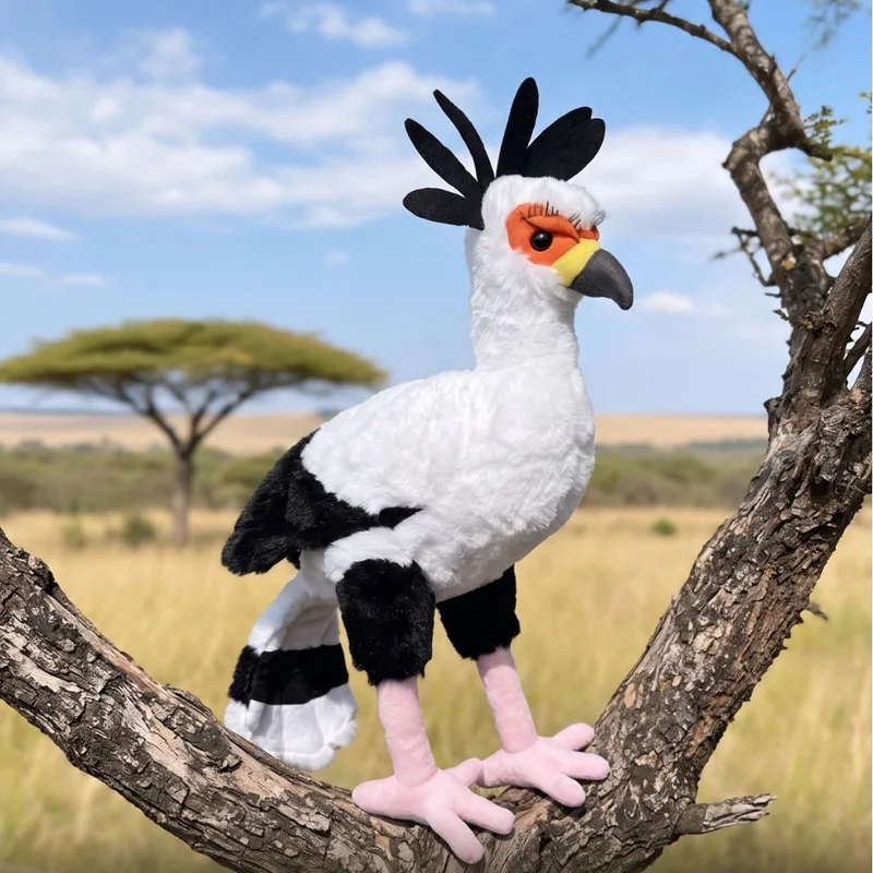 Simulation Secretary Bird Soft Fluffly Plush Toy Cartoon Stuffed Animal Cute Long legged Eagle Doll Home Decor Zoo Souvenir