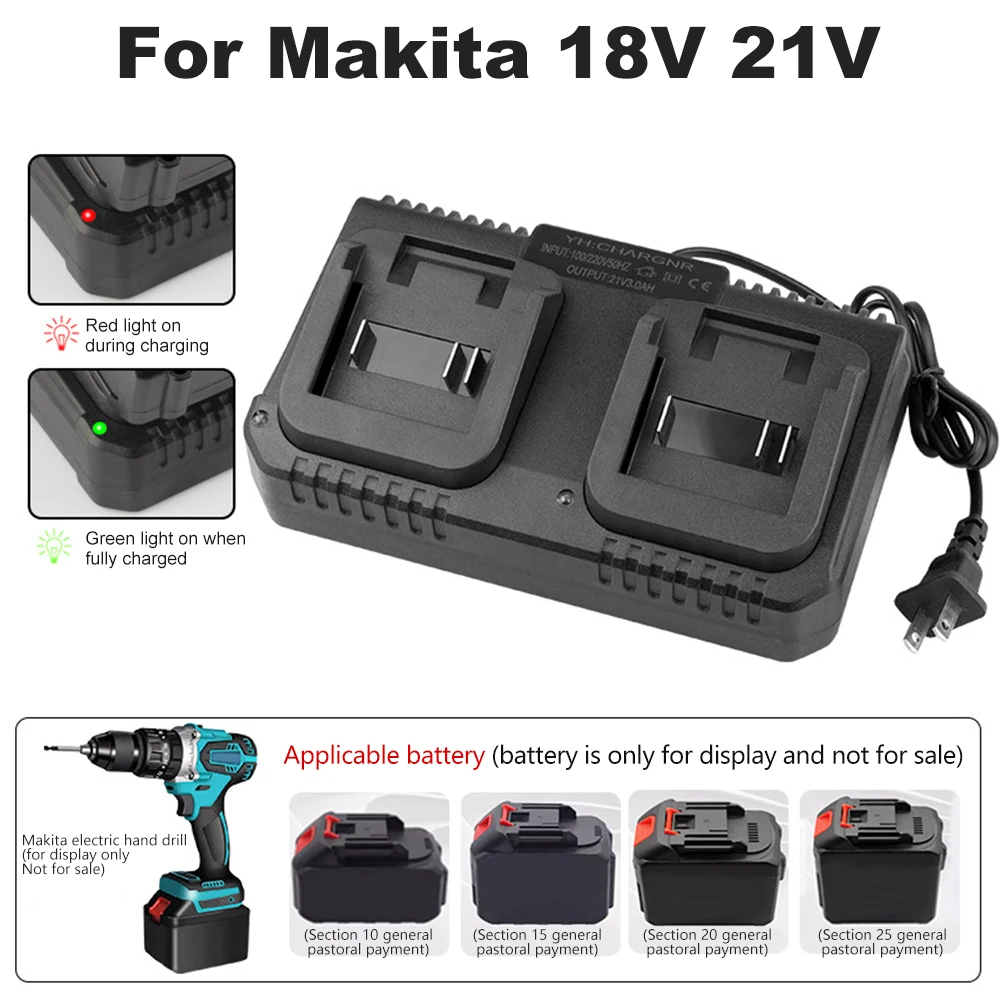 Fast Dual Slot Battery Charger Compatible With BL1415 BL1815 BL1830 BL1850 18V 21V For Power Tools US EU Plug image 2