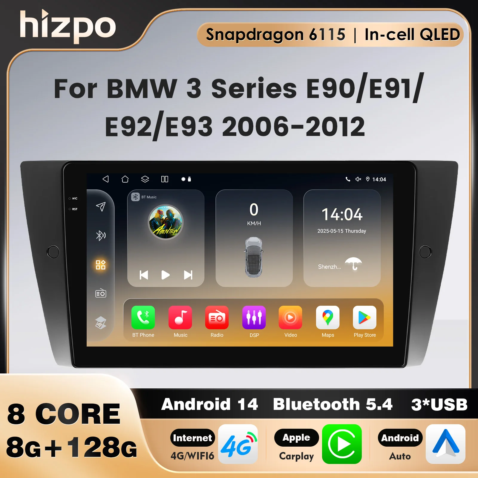 4G LTE Octa Core Snapdragon 2din GPS Android Auto Car Radio for BMW 3 Series E90 E91 E92 E93 2006-2012 Wireless Carplay 360 OBD