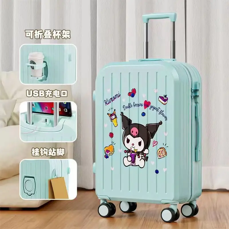 20 22 Inch Sanrios Suitcase Melody Girls Travel Luggage Suitcase Kuromi Cinnamoroll Student Trolley Rolling Fashion Password Box