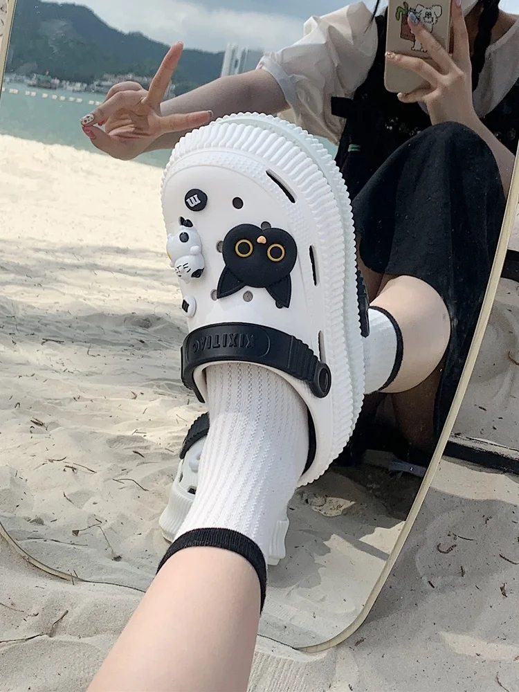 Cute Cat Hole Garden Shoes For Women Slippers 2023 Summer High Rise Thick Sole Soft Sandals Outdoor Beach Slipper