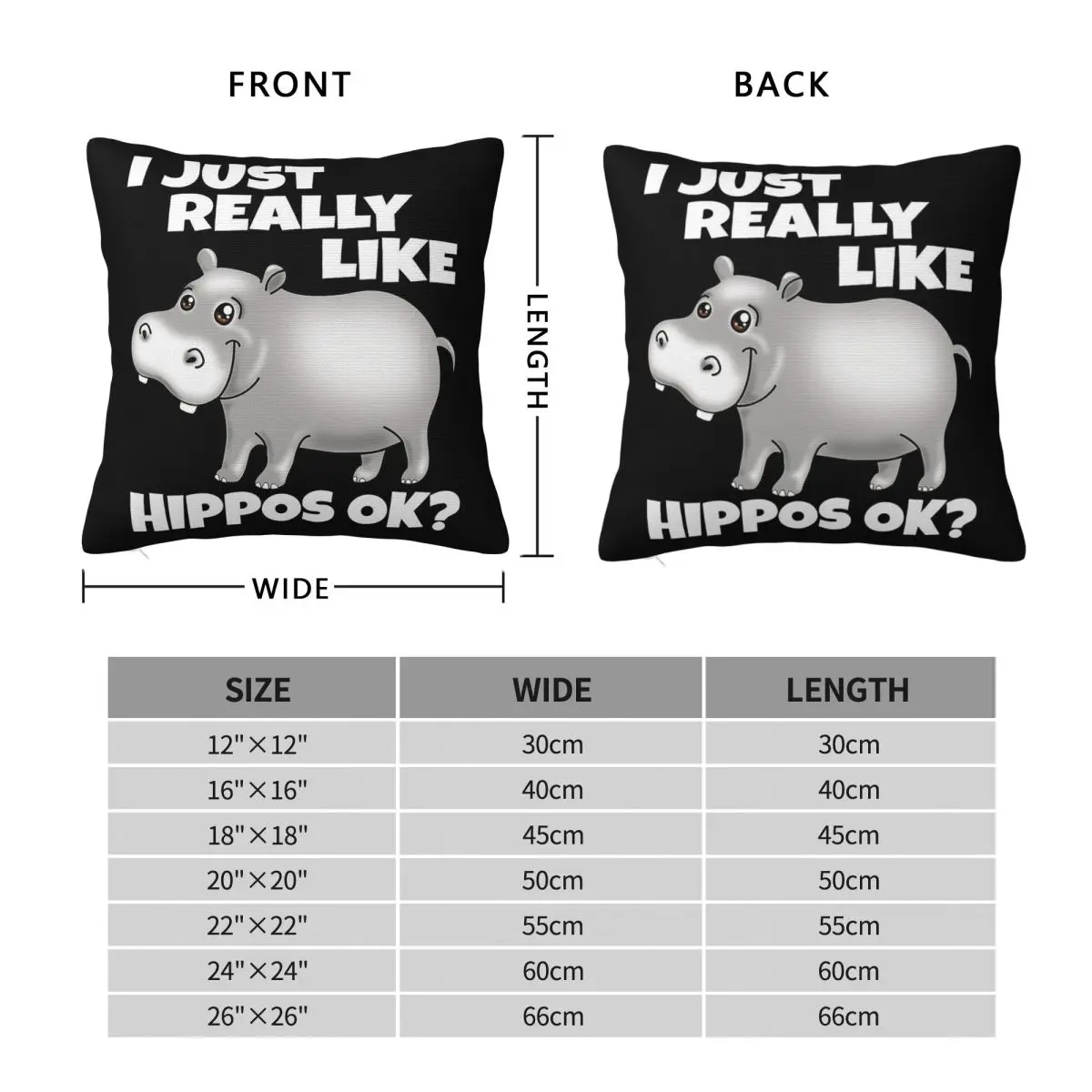 I Just Really Like Hippos Square Pillowcase Polyester Linen Velvet Pattern Zip Decor Room Cushion Cover 45x45