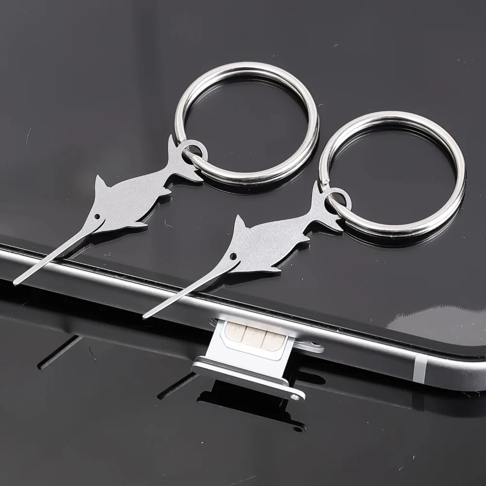 1-10PCS Stainless Steel SIM Card Eject Tool for IPhone Samsung Universial Needle Pin Key Tray Removal Thimble Swordfish Shape