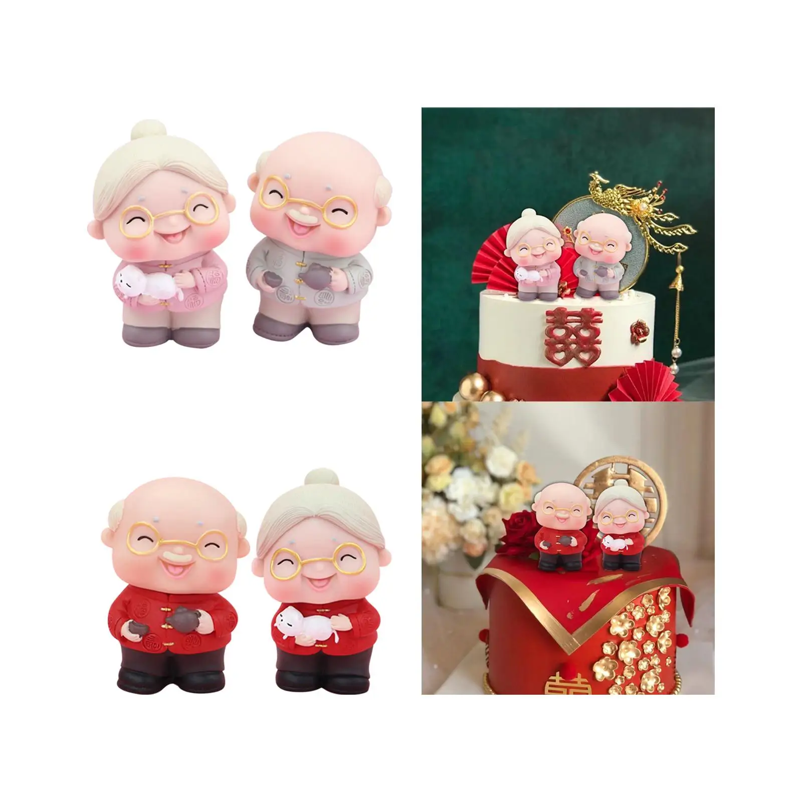 Wedding Cake Toppers Elderly Couple Figurines Decorative Art Cake Decors for