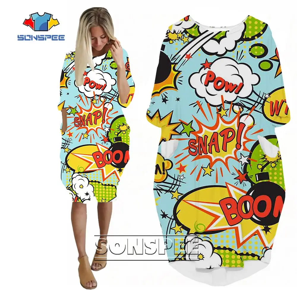 SONSPEE Summer 3D Printed Hip Hop Women Dress Suit Hippie Fashion Graffiti Long Dress Ladies Costume Party Long Sleeve Dress