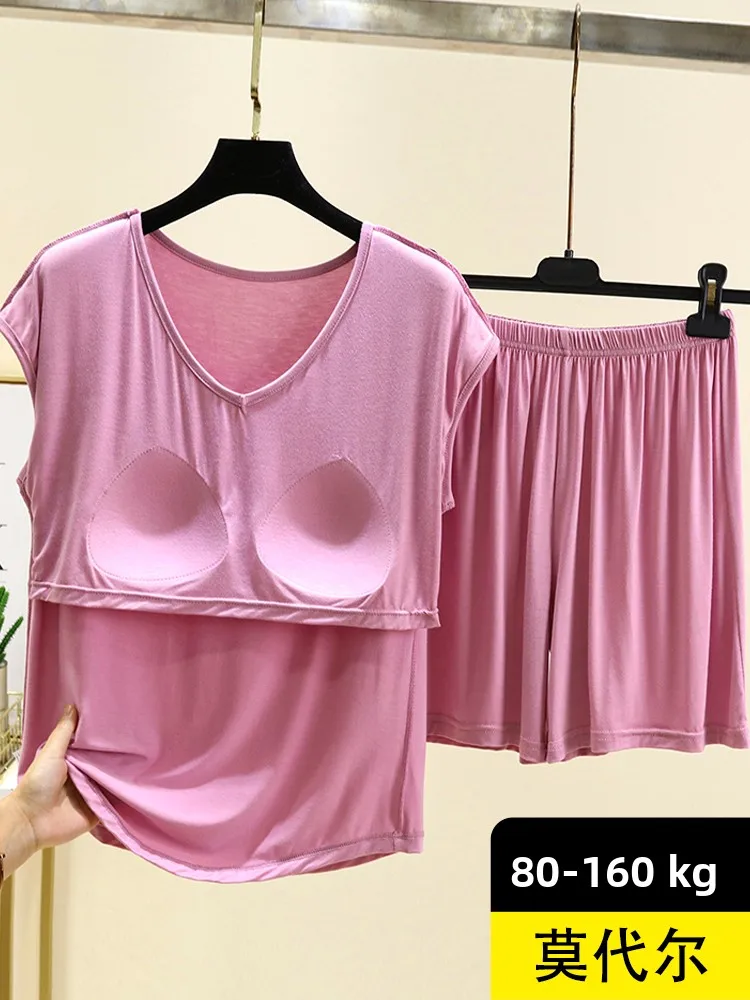 Ensemble de t-shirt en coton Modal Svel v-ne, vêtements de maison de grande taille, chemise de nuit légère et confortable pour femmes, été