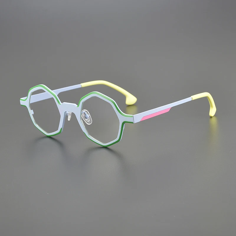 Niche design fashion polygon glasses frame retro multi-color splicing literary personality travel optical prescription glasses