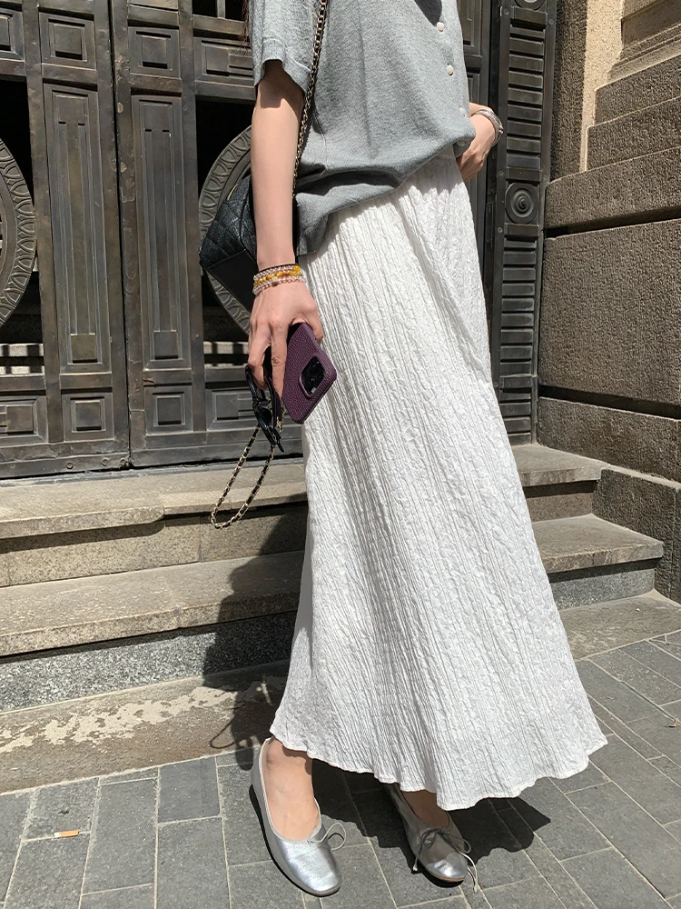 

NAZ High Waist Cotton Pleated Textured Summer Faion A-Line Skirt for plus Size Women Ele Midi Skirt Ci Commute