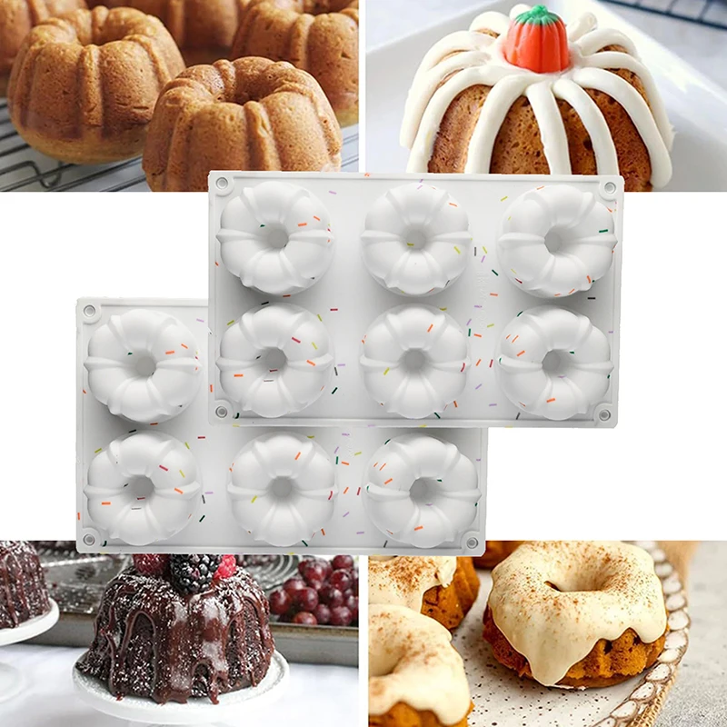 2 Pcs Mini Bundt Cake Pan, 6-Cavity Fluted Tube Cake Pan, Non-stick Silicone Baking Mold For Cupcakes, Donuts, Muffins