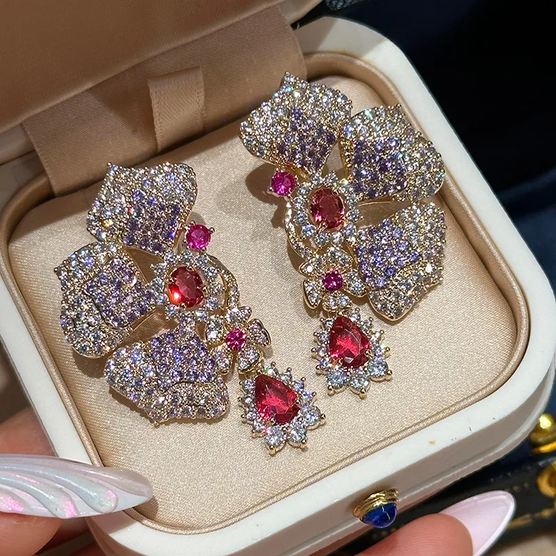 

New Fashion Temperament Light Luxury Purple Zircon Flower Earrings