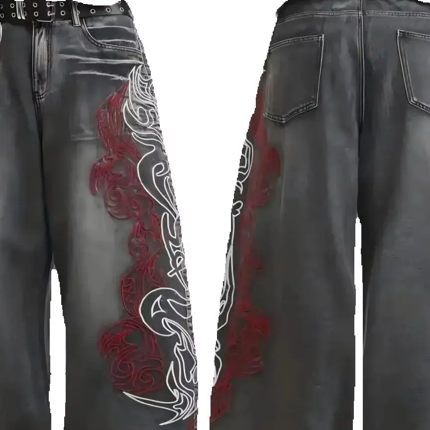 

2025 American Retro Design High-street Wide-legged Dragging Jeans Hip Hop Y2K Harajuku Women Jeans Washed Baggy Straight Pants