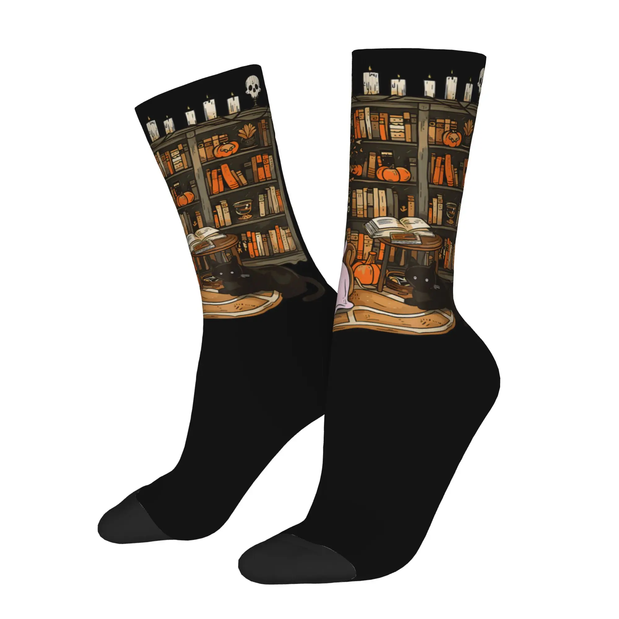 Vintage Ghost Book Reading Socks Men's Women's Pumpkin Gothic Halloween Socks Spring Summer Autumn Winter Middle Tube Socks Gift
