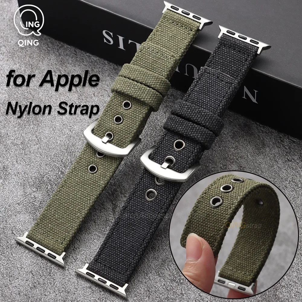 Nylon Watch Strap for Apple Watch 10 46mm 42mm Band Ultra 2 49mm 9 8 7 6 5 45mm 44mm 41mm 40mm 38mm Casual Canvas Watchband Belt
