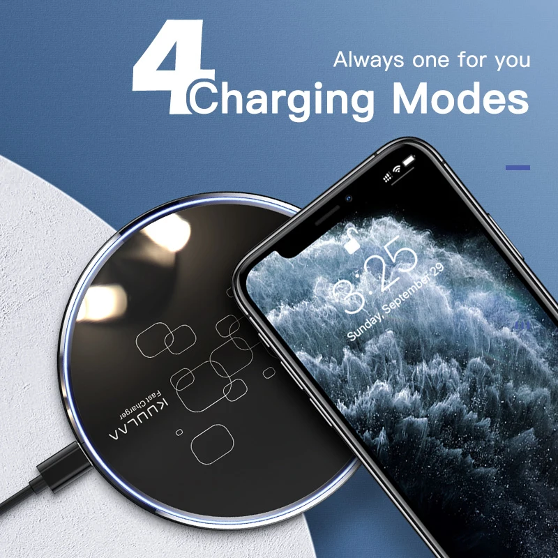 15W Wireless Charger For 14 13 12 11 Max XS XR 8 Plus Mirror Wireless Charging Pad For S9 S10+ Note 9 8