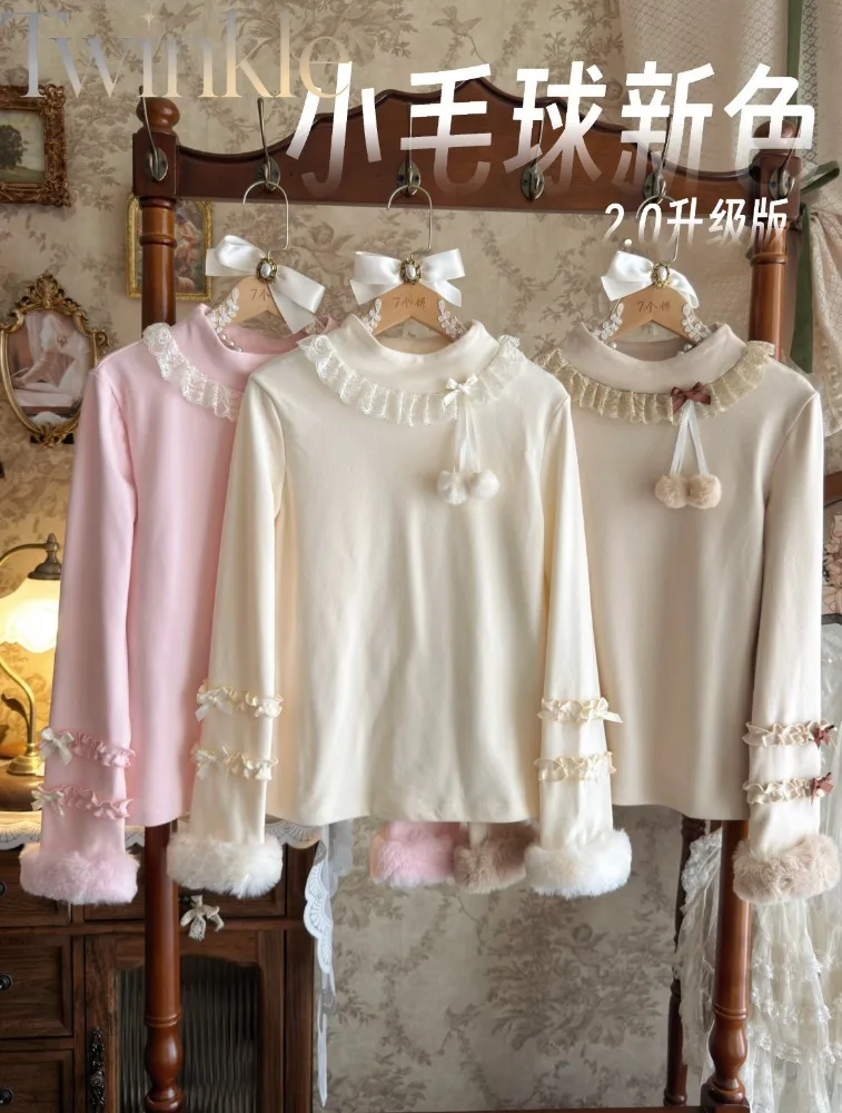 German Velvet Base Layer Top Women Cute Thickened Autumn Winter Bottoming Shirt Thermal Warm Long Sleeve Inner