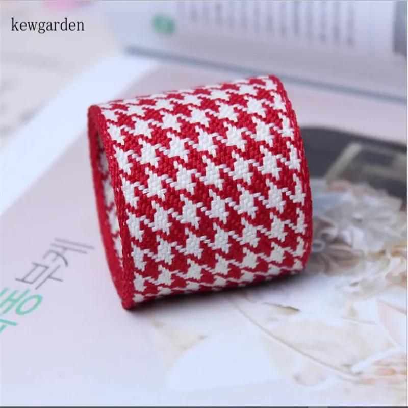 Kewgarden 10mm 25mm 38mm Houndstooth bawełniana wstążka lniana DIY akcesoria do kokardek wstążka satynowa ręcznie robiona taśma do pakowania taśmy