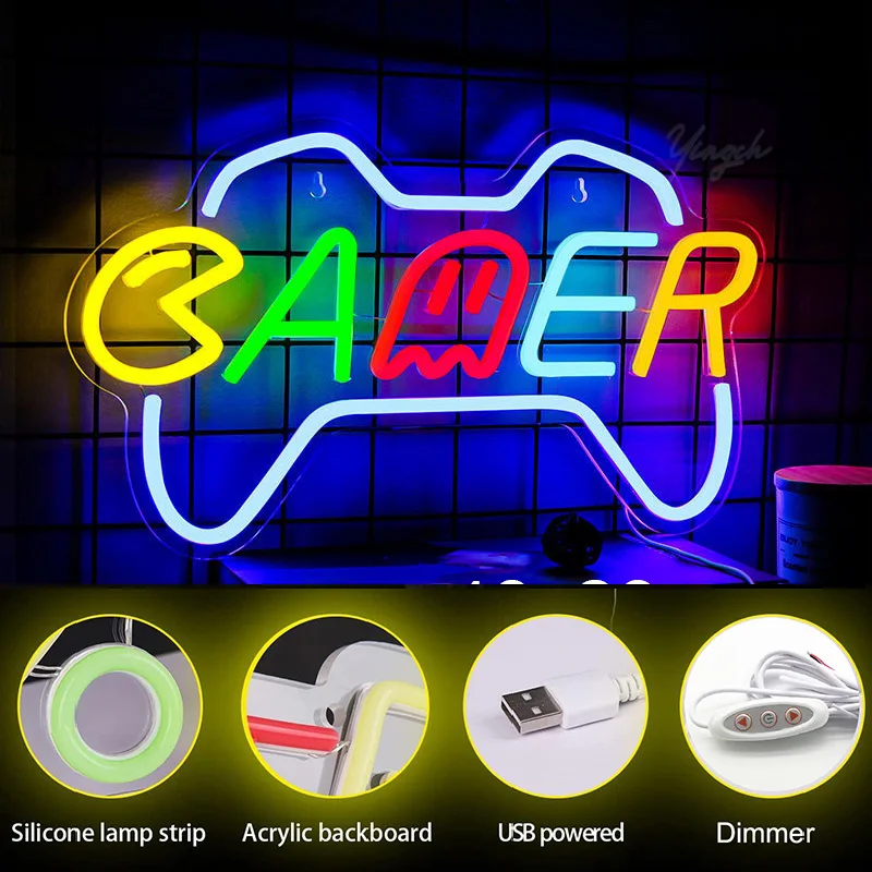 Game Neon Sign LED Lights Game Room Game Logo Neon Decoration Lampe USB Dimmerable Wall Hanging Gamer Bar Party Birthday Gift