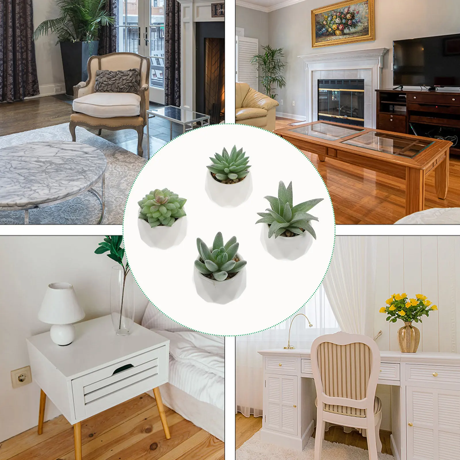 

4Pcs Premium PVC Ceramic Artificial Succulents Bonsai Decor Lifelike Desktop Plant Ornament for Home Office Kitchen Study Room