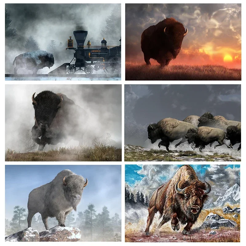 American Wild West Buffalo Fine Art Poster Western Animal Prints Canvas Painting Wall Art Pictures Home Room Modern Decoration