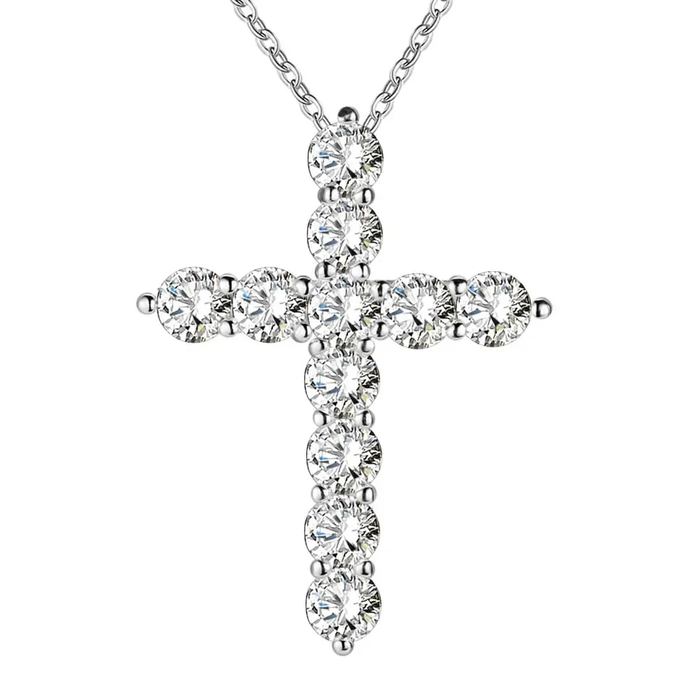 925 Sterling silver necklace jewelry women wedding fashion Cross CZ crystal Zircon stone pendant Cute 45cm