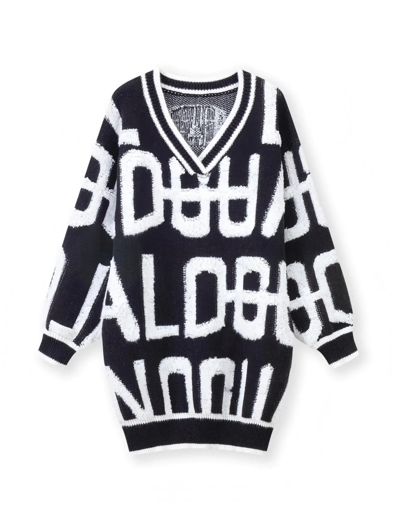 Herfst Temperament Woon-werkverkeer Dames Halflange Gebreide Trui Modieuze Letter Geborduurde Losse Losse Trui Met Lange Mouwen