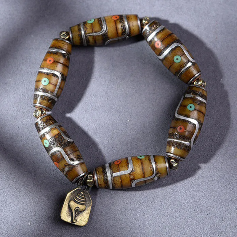 

Tibetan Yak Gabala Silver-Wrapped Beads Bracelet Men and Women Crafts Old MaterialsOx Bone GABA Inlaid Bracele