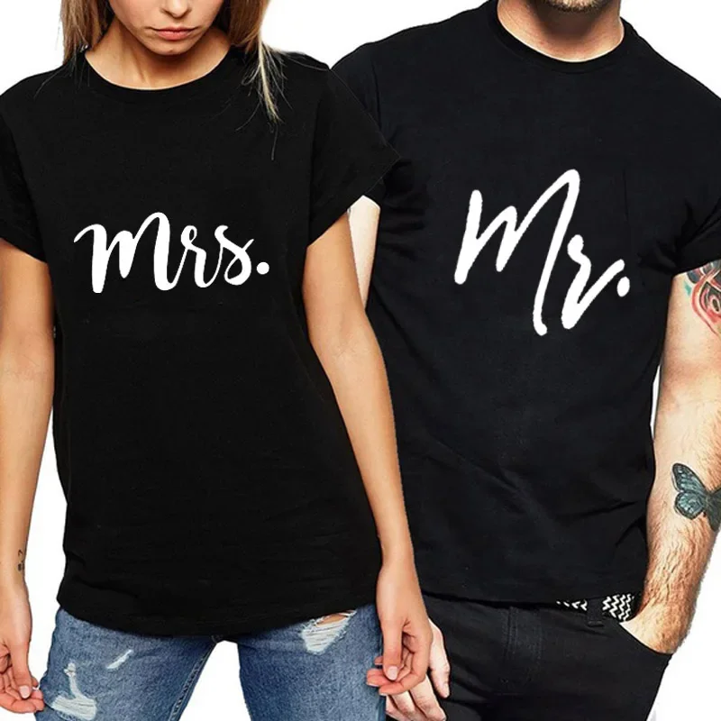 Couple Tshirt His and Hers Mr Mrs Husband and Wife T Shirts Matching Wedding Gift Top Tee Summer Unisex Fashion 2024