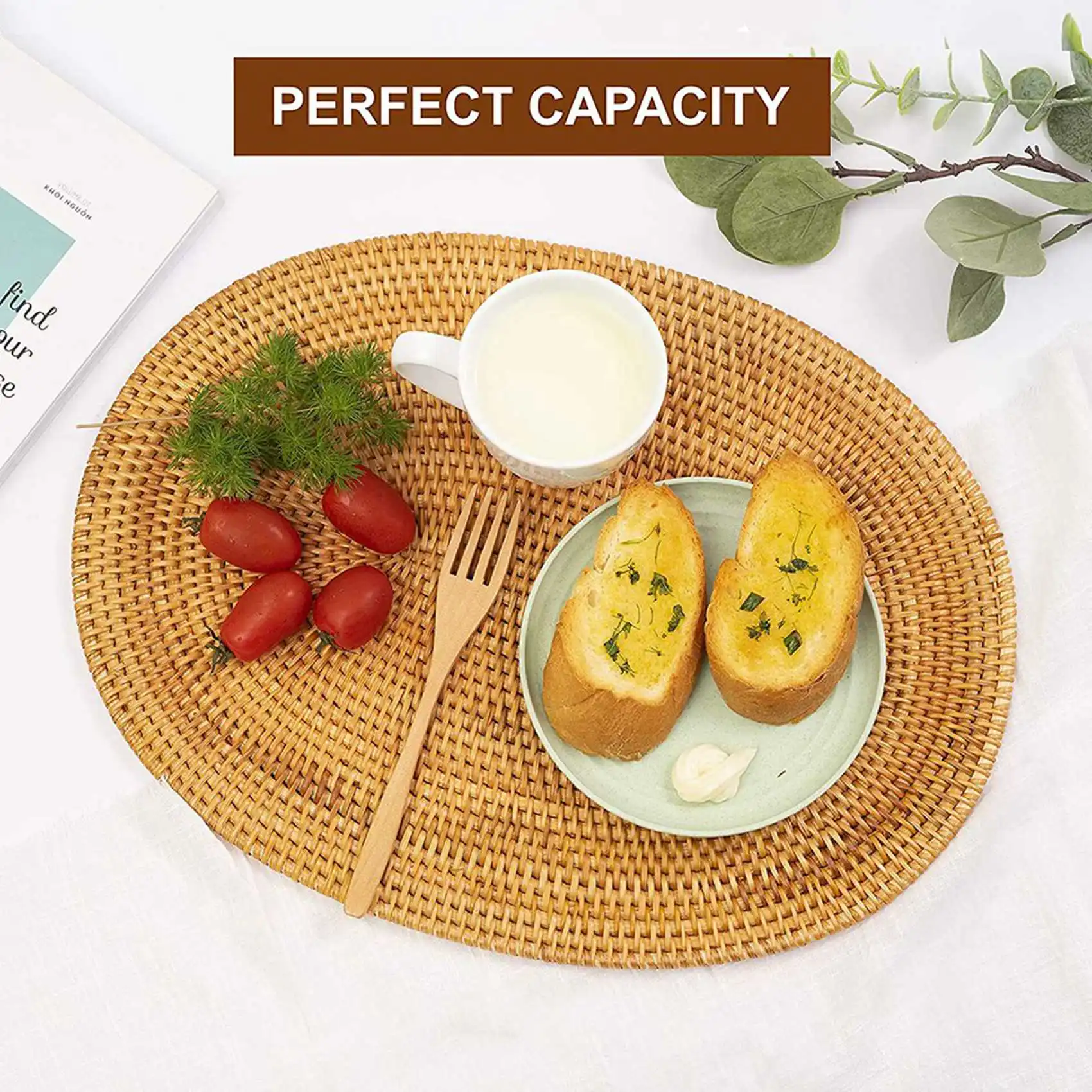 

AB35-8 Pcs Oval Rattan Placemat,Natural Rattan Hand-Woven,Tea Ceremony Accessories,Suitable For Dining Room, Kitchen,Etc