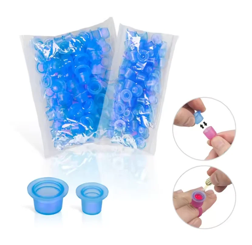 

100 шт. Мягкие силиконовые одноразовые прозрачные синие стаканчики для тату-чернил, контейнеры для пигмента для перманентного макияжа, держатели для хранения