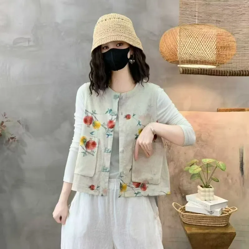 

Chinese Style Double Sided Wear Vest Women 2025 New Autumn Artistic Retro Printed Female Vest Fashioin Temperament Tops