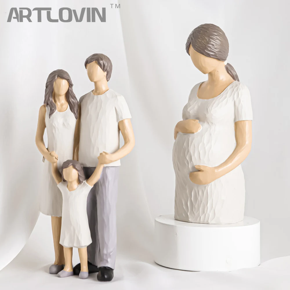 ARTLOVIN Family Three Meaningful Figures Handy Painted Character Figurines Mother Bust Miniatures Yoga Woman Sculpture Gifts New