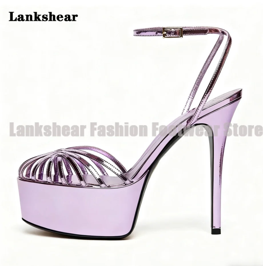 

Caged Narrow Band Platform Sandals Cut Out Stiletto Heels Pumps Women Shoe Summer Round Toe High Heels Sandalias De Mujer Verano
