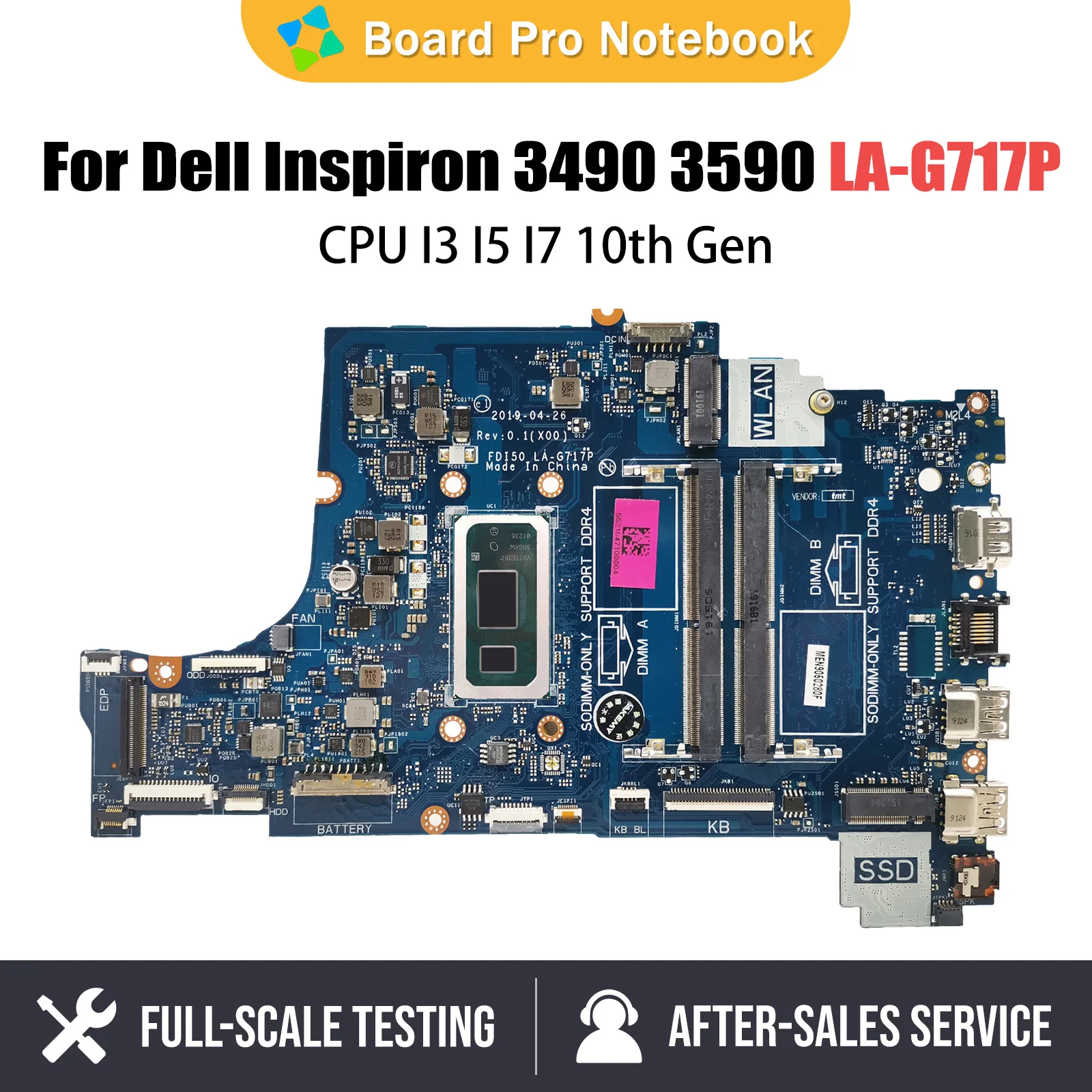 FDI50 LA-G717P For Dell Inspiron 3490 3590 3790 5494 5594 Laptop Motherboard M6F40 PV4FF 0CPVR With CPU I3 I5 I7 10th Gen