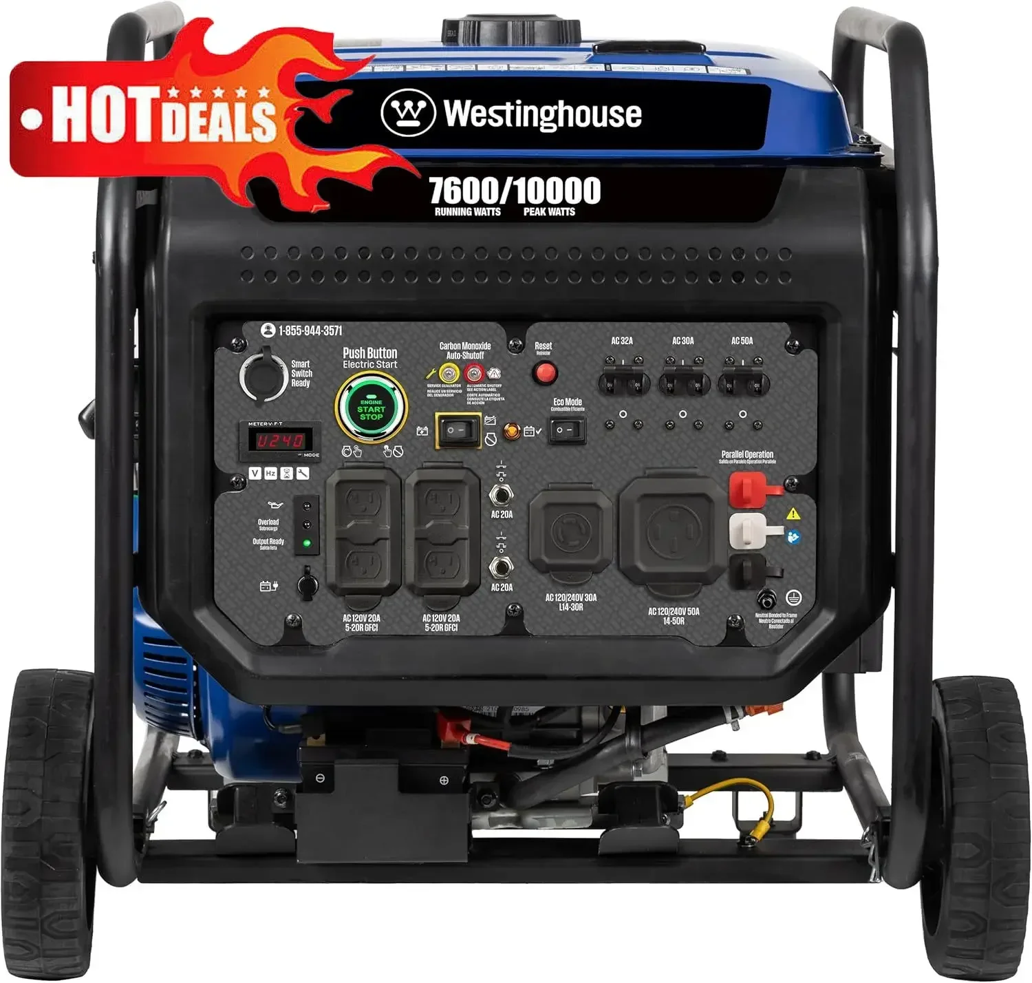 

NEW 10000 Peak Watt Portable Open Frame Inverter Generator, Remote Electric Start with Auto Choke, Transfer Switch Ready