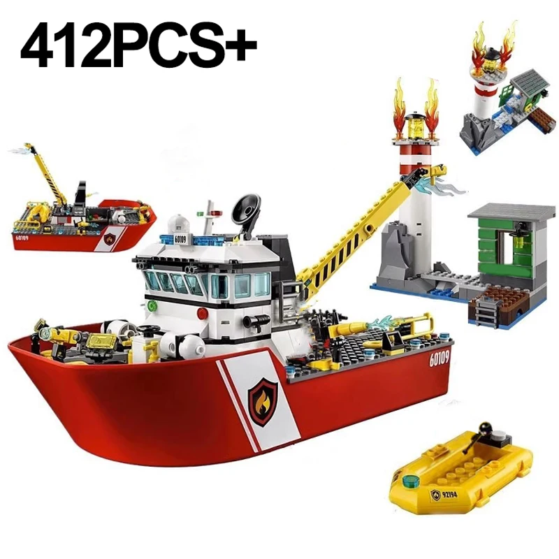 Creative City Series Sea Cruise Boat Explore Fire Boat Building Block Ship Model 60109 Assemble Bricks Toys For Kids Adult Gifts