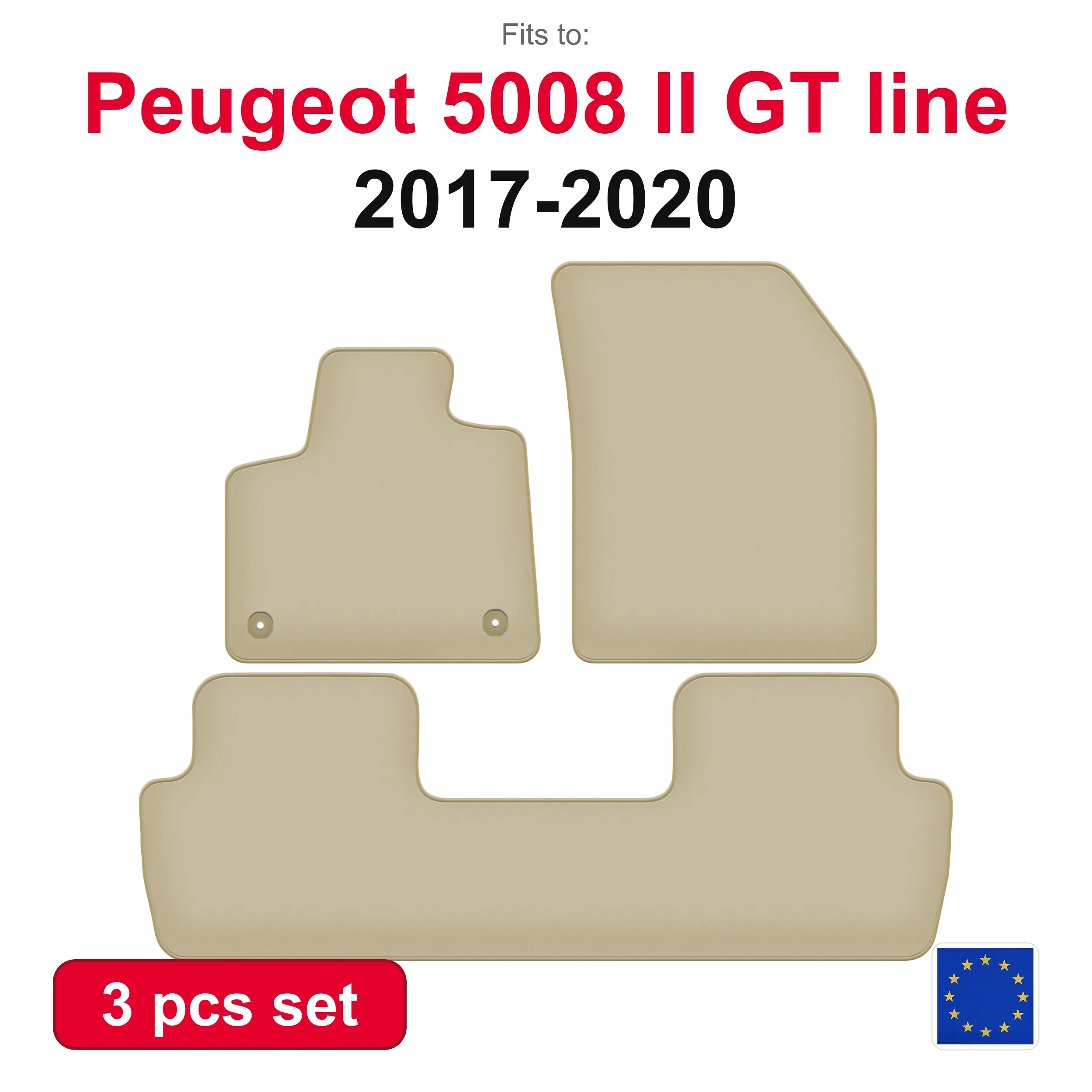 PREMIUM Velours-Autofußmatten für Peugeot 5008 II GT Line 5 OS (2017-2020) - Beige, passgenau (3-teilig) Auto-Fußmatten-Set