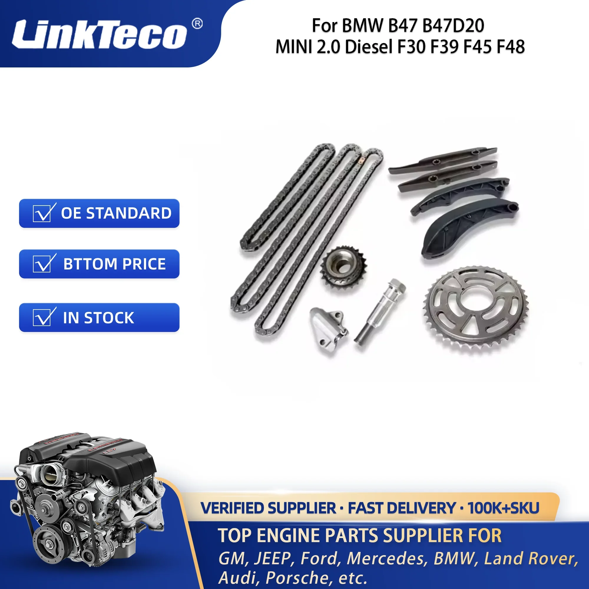 Linkteco Engine Timing Chain Kit For B47 B47D20 MINI 2.0 Diesel F30 F39 F45 11318570649 11417797896 13528490224 13528576284