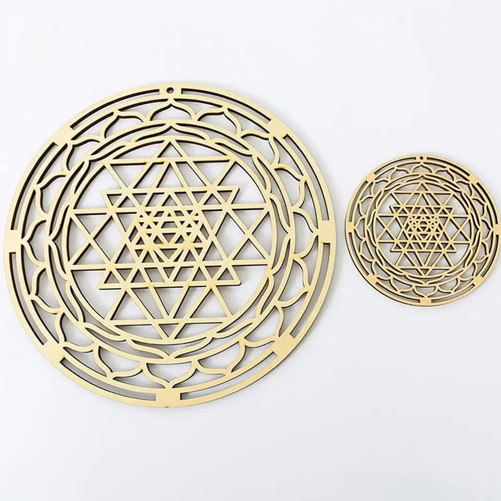 THIVN-4Pcs Sacred Geometry Wall Art Flower Of Life Grid Wooden Accent Decor Wooden Crystal Grid Board Wooden Wall Sculpture
