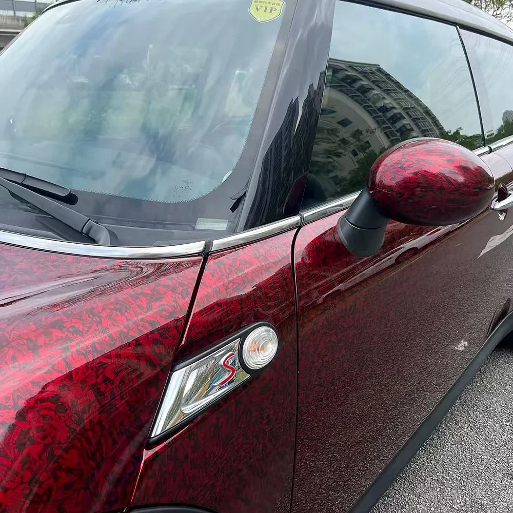High Glossy Forged Carbon Fiber Vinyl Film Red Crystal Self-Adhesive Wrap Foil Car Motorcycle Hood Sticker Decal Auto Accessorie