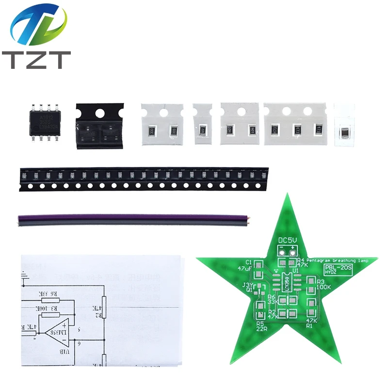 Students Training DIY Kit Five-Pointed Star Breathing Light Gradient LED Light for Christmas Soldering Training Red Green Blue