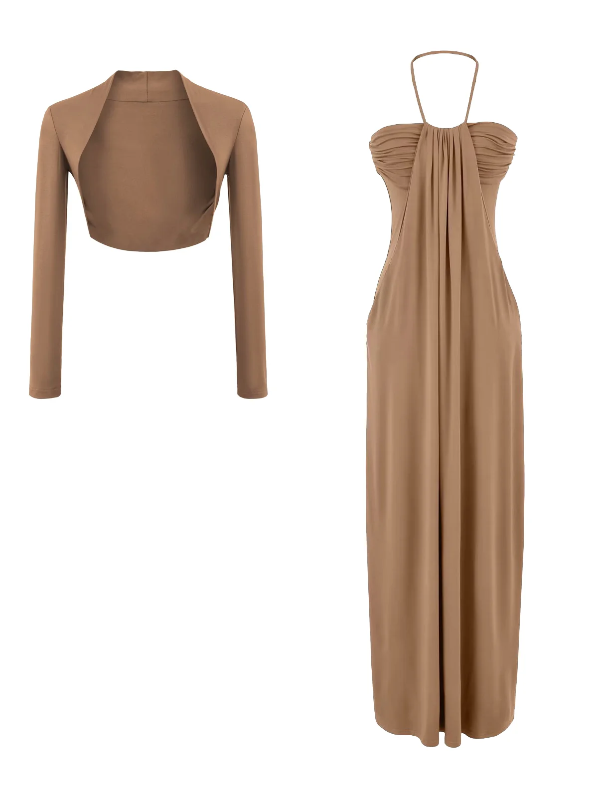 Sexy Wind-Borne Waist-Cinching Off-oulder Dr Women's Sun-Protective awl Two-Piece Set Cotton Blend Gauze Fabric